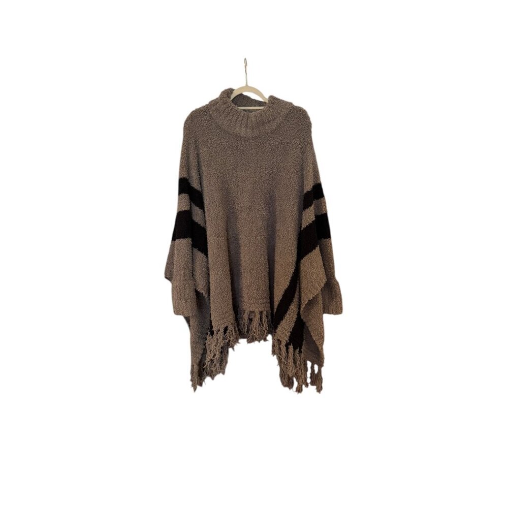 Barefoot Dreams Poncho Brown Black Accent Tassel One Size - Picture 1 of 5